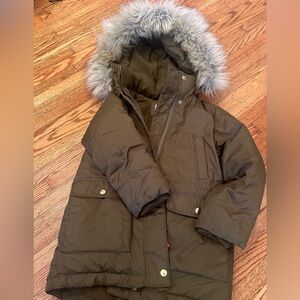 Pre-loved Crewcuts Green jacket Faux Fur Size 6/7